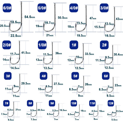 Hameçons simples allongés 12/6-0 / 50-100 pcs