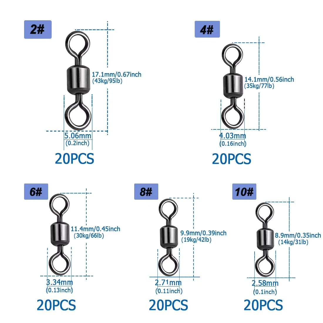 Ensembles émerillons - 2-12 ; 100 / 125 / 250 pcs